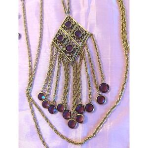 GOLDETTE Revival Bezel Set Amethyst Statement Necklace Earring Set Boho Festival